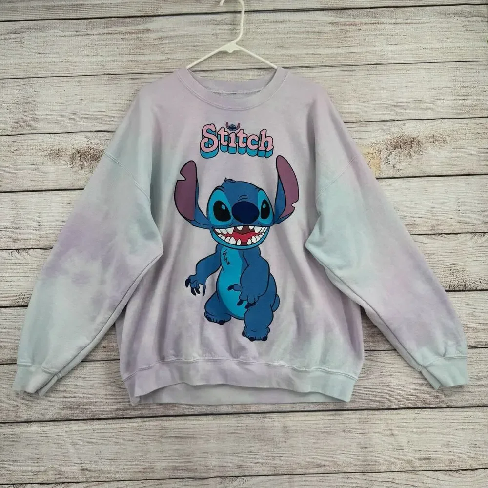 Disney Stitch Tie Dye 3D Logo Crewneck Sweatshirt Adult Size XXL Pink/Blue - Picture 1 of 11